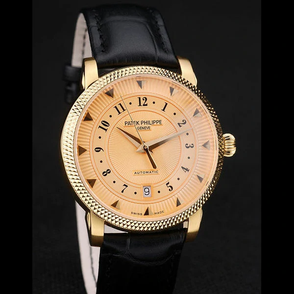 Patek Philippe Calatrava Ribbed Bezel Orange Dial Black Leather Strap new59003