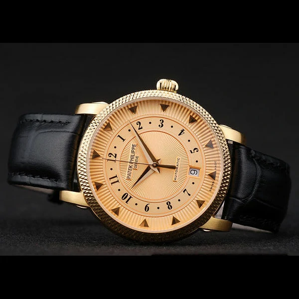 Patek Philippe Calatrava Ribbed Bezel Orange Dial Black Leather Strap new59003