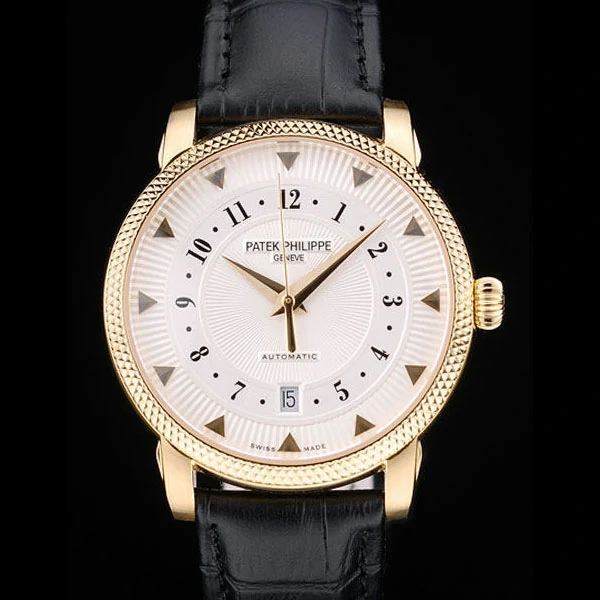 Patek Philippe Calatrava Ribbed Bezel White Dial Black Leather Strap new59004