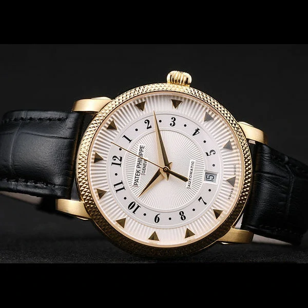 Patek Philippe Calatrava Ribbed Bezel White Dial Black Leather Strap new59004