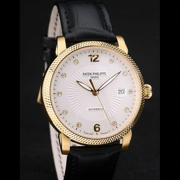 Patek Philippe Calatrava Ribbed Bezel White Dial Black Leather Strap new59007