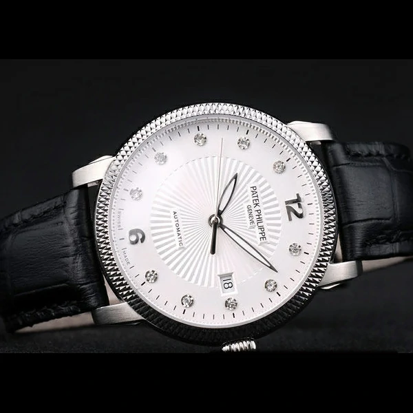 Patek Philippe Calatrava Ribbed Bezel White Dial Black Leather Strap new59021