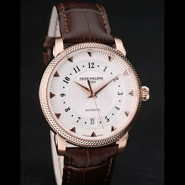 Patek Philippe Calatrava Ribbed Bezel White Dial Brown Leather Strap new59018