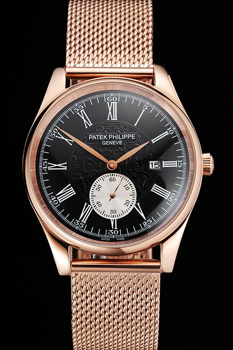 Patek Philippe Calatrava Small Seconds Black Engraved Dial Rose Gold Case And Bracelet new122972