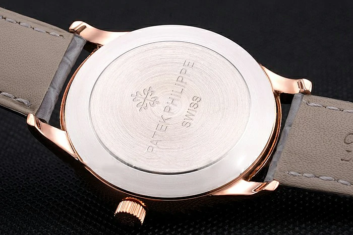 Patek Philippe Calatrava White Dial Diamond Markings Rose Gold Case Gray Leather Strap new121941