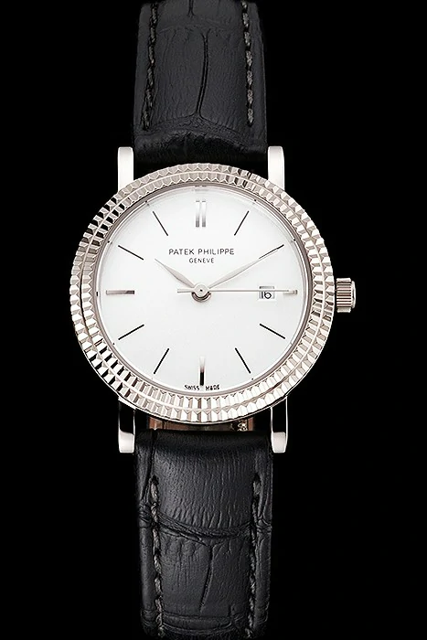Patek Philippe Calatrava White Dial Double Ribbed Bezel Stainless Steel Case Black Leather Strap new122483