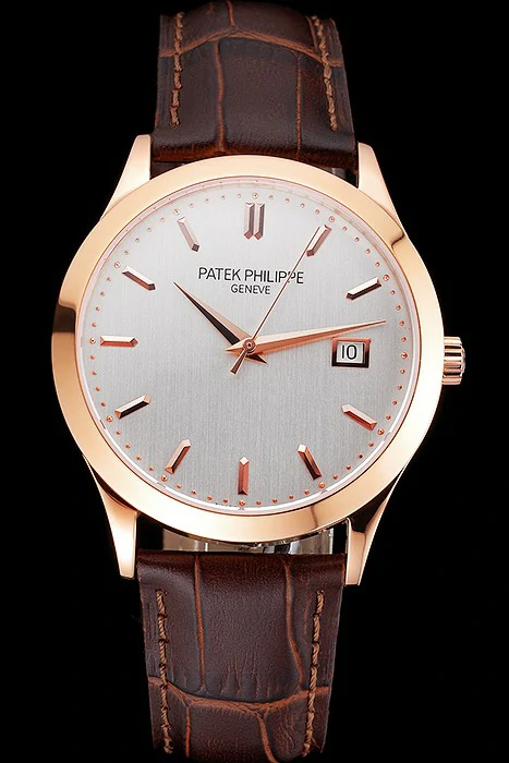 Patek Philippe Calatrava White Dial Rose Gold Case Brown Leather Strap new121577