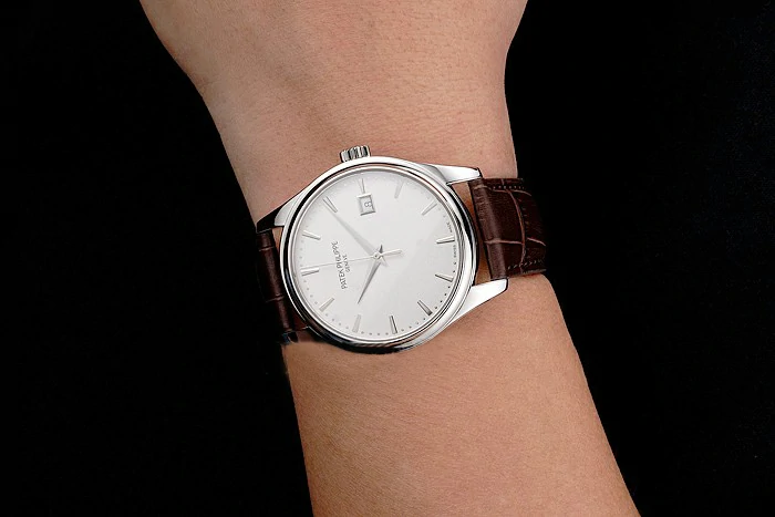 Patek Philippe Calatrava White Dial Stainless Steel Case Brown Leather Strap new121578