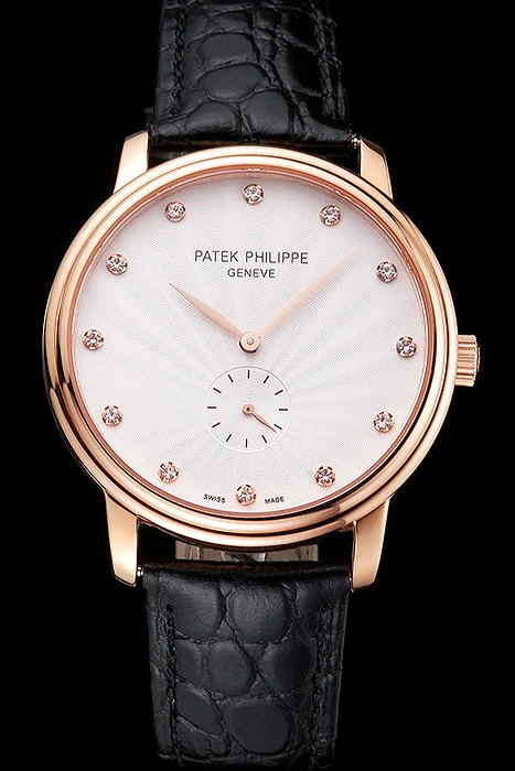 Patek Philippe Calatrava White Guilloche Dial Rose Gold Case Black Leather Strap new121960
