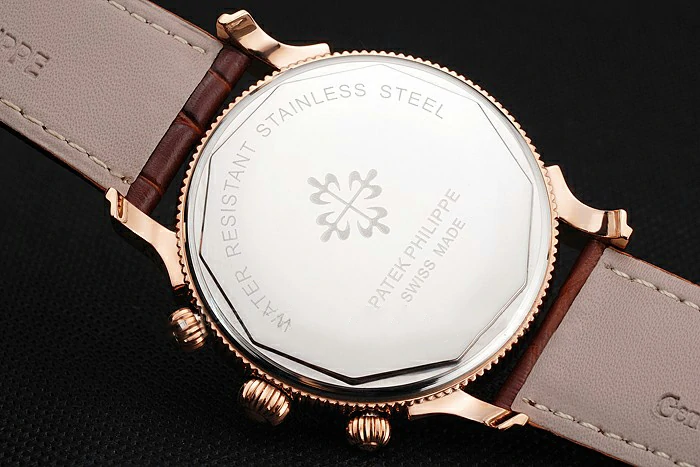 Patek Philippe Chronograph Black Dial Rose Gold Case Brown Leather Strap new122958