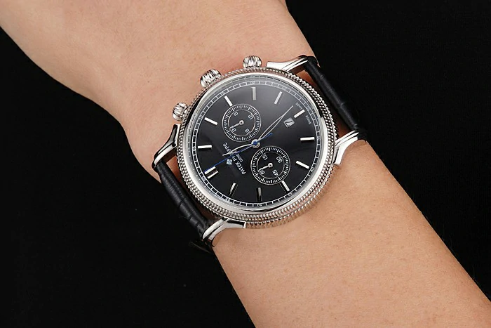 Patek Philippe Chronograph Black Dial Stainless Steel Case Black Leather Strap new122951