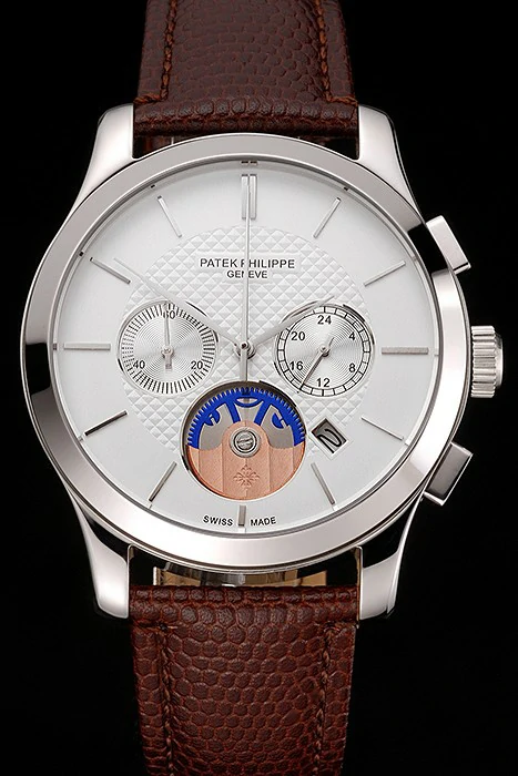Patek Philippe Chronograph White Dial Stainless Steel Case Brown Leather Strap new123385