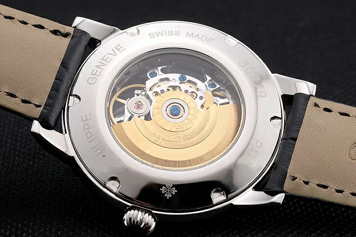 Patek Philippe Complications Openworked Dial Stainless Steel Case Diamond Bezel Black Leather Strap new122004