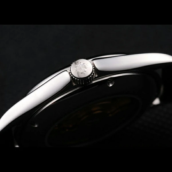 Patek Philippe Geneve Calatrava Crystal Studded Hour Marker Black Dial Black Leather Strap new58231