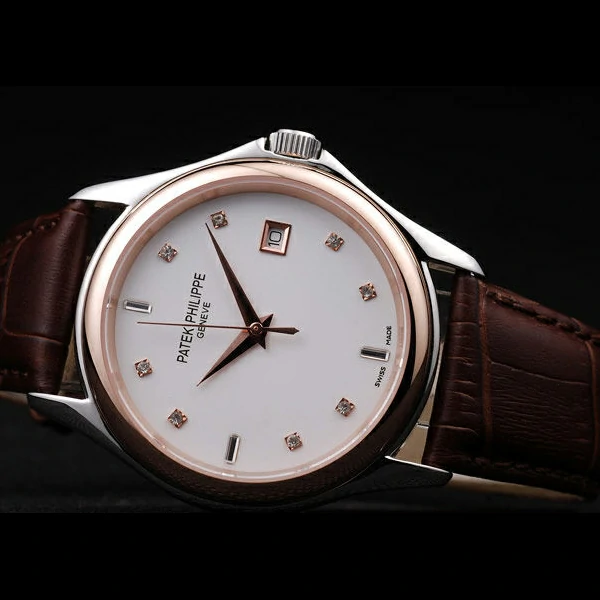 Patek Philippe Geneve Calatrava Crystal Studded Hour Marker White Dial Brown Leather Strap new58229