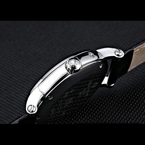 Patek Philippe Geneve Complications Black Dial Stainless Steel Bezel Black Leather Band new60040