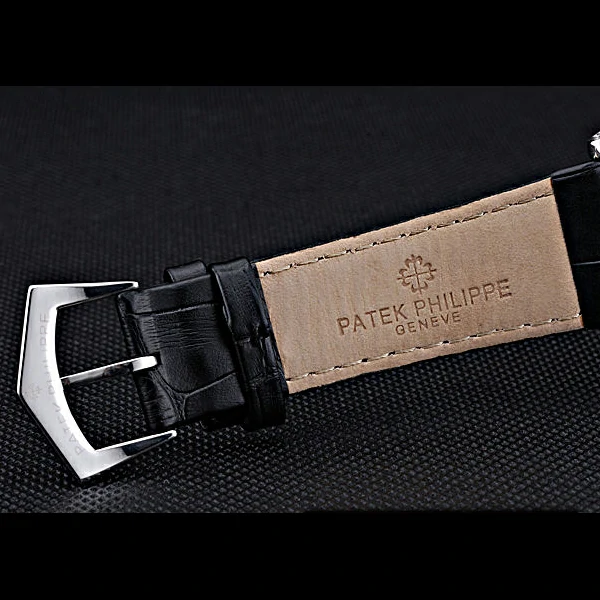 Patek Philippe Geneve Complications Black Dial Stainless Steel Bezel Black Leather Band new60040