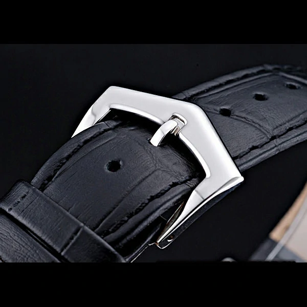 Patek Philippe Geneve Complications Black Dial Stainless Steel Bezel Black Leather Band new60040