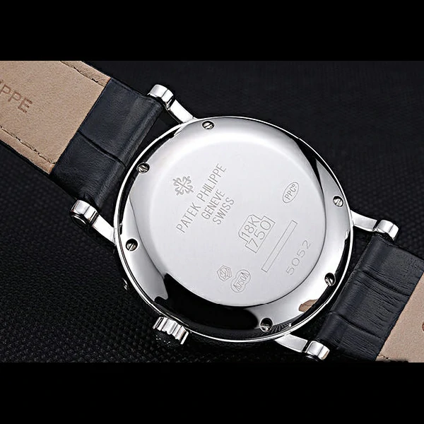 Patek Philippe Geneve Complications Black Dial Stainless Steel Bezel Black Leather Band new60040