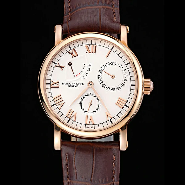 Patek Philippe Geneve Complications White Dial Rose Gold Bezel Brown Leather Band new60043