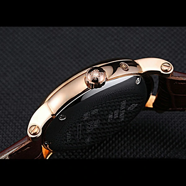 Patek Philippe Geneve Complications White Dial Rose Gold Bezel Brown Leather Band new60043