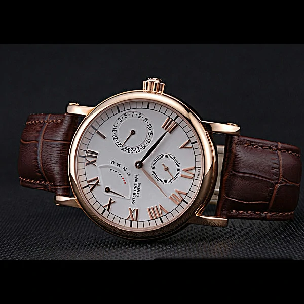 Patek Philippe Geneve Complications White Dial Rose Gold Bezel Brown Leather Band new60043