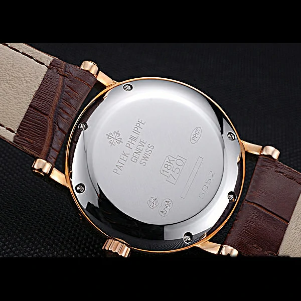 Patek Philippe Geneve Complications White Dial Rose Gold Bezel Brown Leather Band new60043
