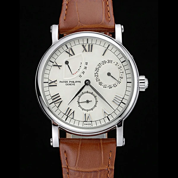 Patek Philippe Geneve Complications White Dial Stainless Steel Brown Leather Band new60041