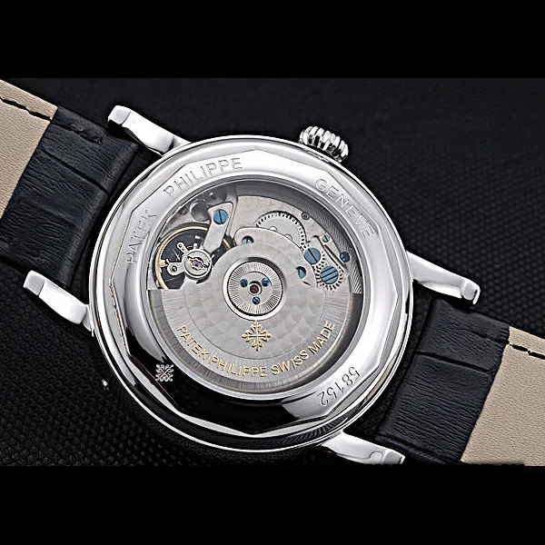 Patek Philippe Geneve Grand Complications Black Dial Stainless Steel Bezel Black Leather Band new60052