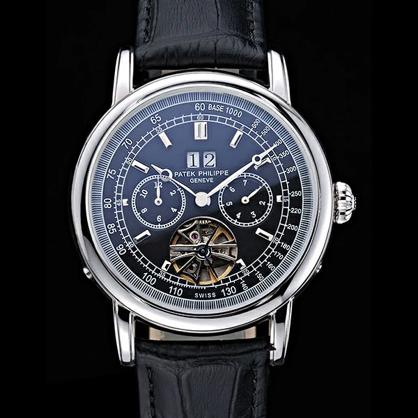 Patek Philippe Geneve Grand Complications Black Face Tourbillon Stainless Steel Black Band new60614