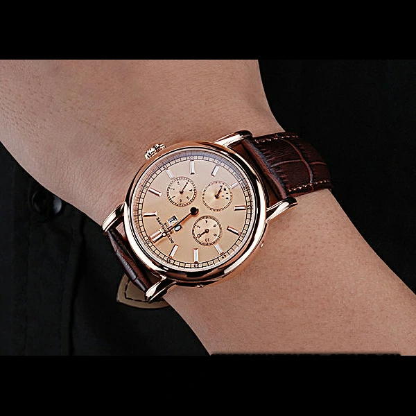 Patek Philippe Geneve Grand Complications Rose Dial Rose Gold Bezel Brown Leather Band new60051
