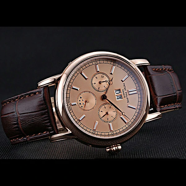 Patek Philippe Geneve Grand Complications Rose Dial Rose Gold Bezel Brown Leather Band new60051
