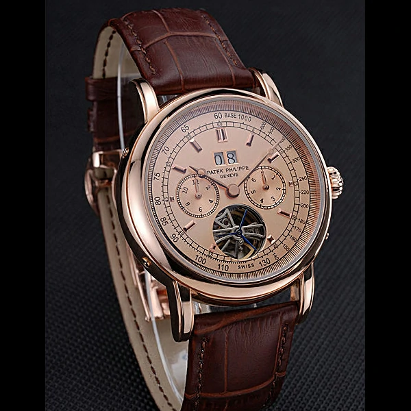 Patek Philippe Geneve Grand Complications Rose Dial Tourbillon Brown Leather Band new60056