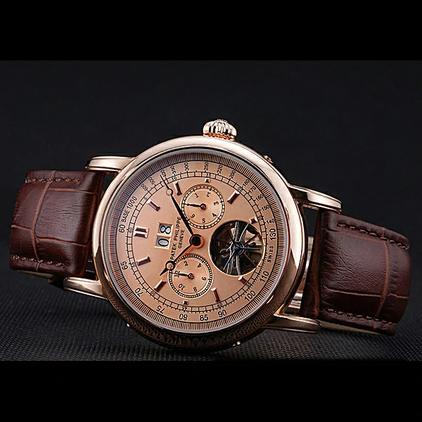 Patek Philippe Geneve Grand Complications Rose Dial Tourbillon Brown Leather Band new60056