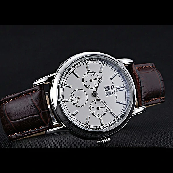 Patek Philippe Geneve Grand Complications White Dial Stainless Steel Bezel Brown Leather Band new60050