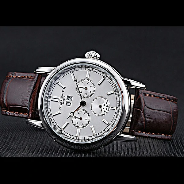 Patek Philippe Geneve Grand Complications White Dial Stainless Steel Bezel Brown Leather Band new60050