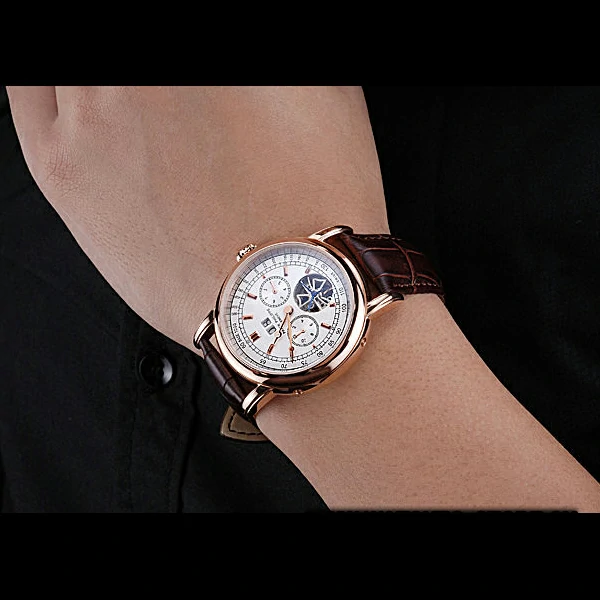 Patek Philippe Geneve Grand Complications White Dial Tourbillon Rose Gold Bezel Brown Band new60054