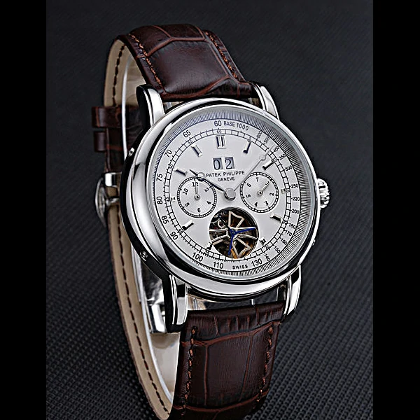 Patek Philippe Geneve Grand Complications White Dial Tourbillon Stainless Steel Bezel Brown new60053