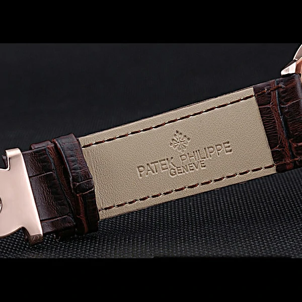 Patek Philippe Geneve Two Dial Gray Dial Rose Gold Bezel Brown Leather Band new60047