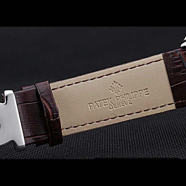 Patek Philippe Geneve Two Dial Rose Dial Stainless Steel Brown Leather Band new60049