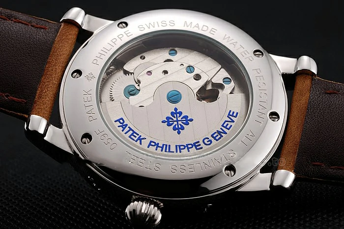 Patek Philippe Grand Complications Day Date Tourbillon Black Dial Rose Gold Numerals Stainless Steel Case Brown Suede Leather Strap new123920