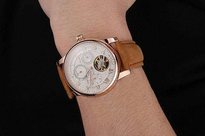 Patek Philippe Grand Complications Day Date Tourbillon White Dial Rose Gold Case Brown Suede Leather Strap new123918