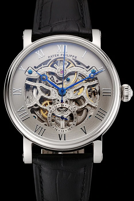 Patek Philippe Grand Complications Gray Skeleton Dial Stainless Steel Case Black Leather Strap new123916