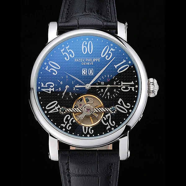 Patek Philippe Grand Complications Stainless Steel Case Black Dial Roman Numerals Black Leather new60152