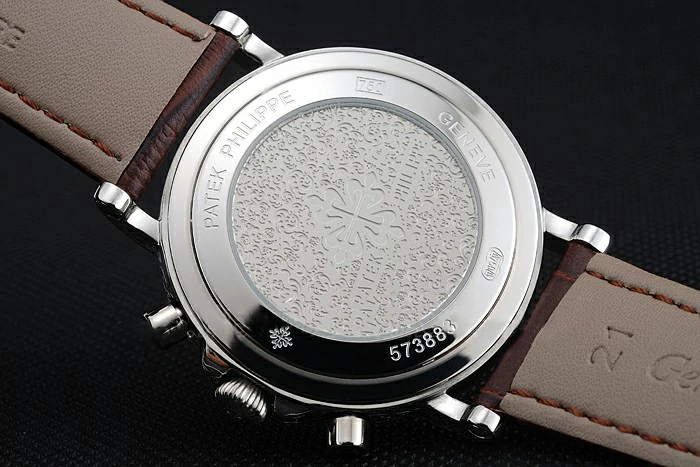 Patek Philippe Grand Complications White Dial Engraved Silver Case Brown Leather Bracelet new125140