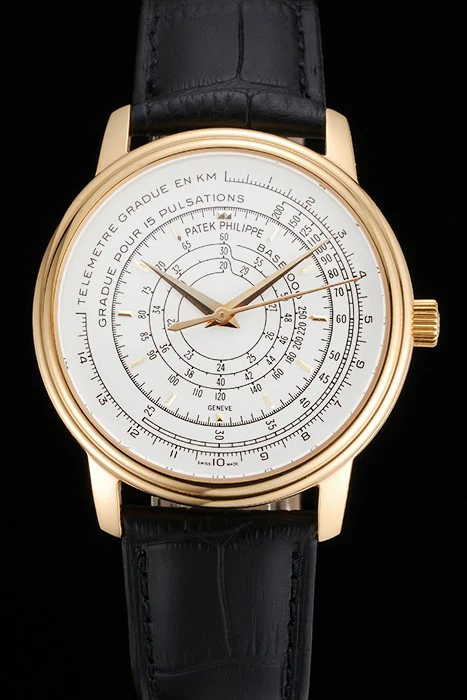 Patek Philippe Multi Scale White Dial Gold Case Black Leather Strap new122980