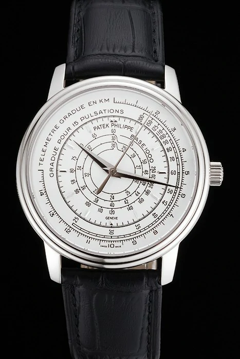 Patek Philippe Multi Scale White Dial Stainless Steel Case Black Leather Strap new122978