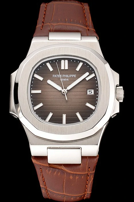 Patek Philippe Nautilus Brown Dial Brushed Stainless Steel Case Brown Leather Strap new121411