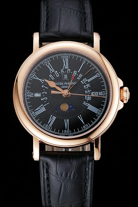 Patek Philippe Perpetual Calendar Retrograde Date Black Dial Rose Gold Case Black Leather Bracelet new125147
