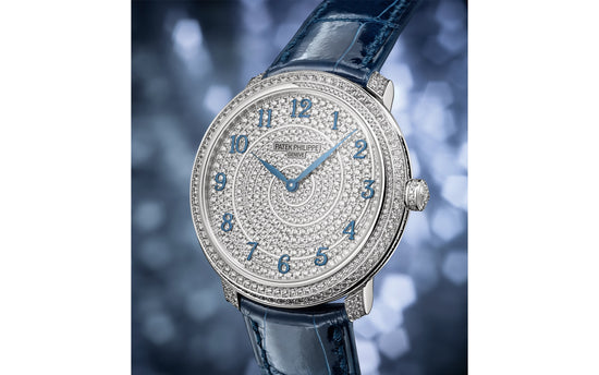 Patek Philippe Replica Watch Calatrava Diamond Ribbon Joaillerie Ladies, 18kt White Gold set with 770 Diamonds: ~4,4ct, 36,5mm, 4978/400G-001
